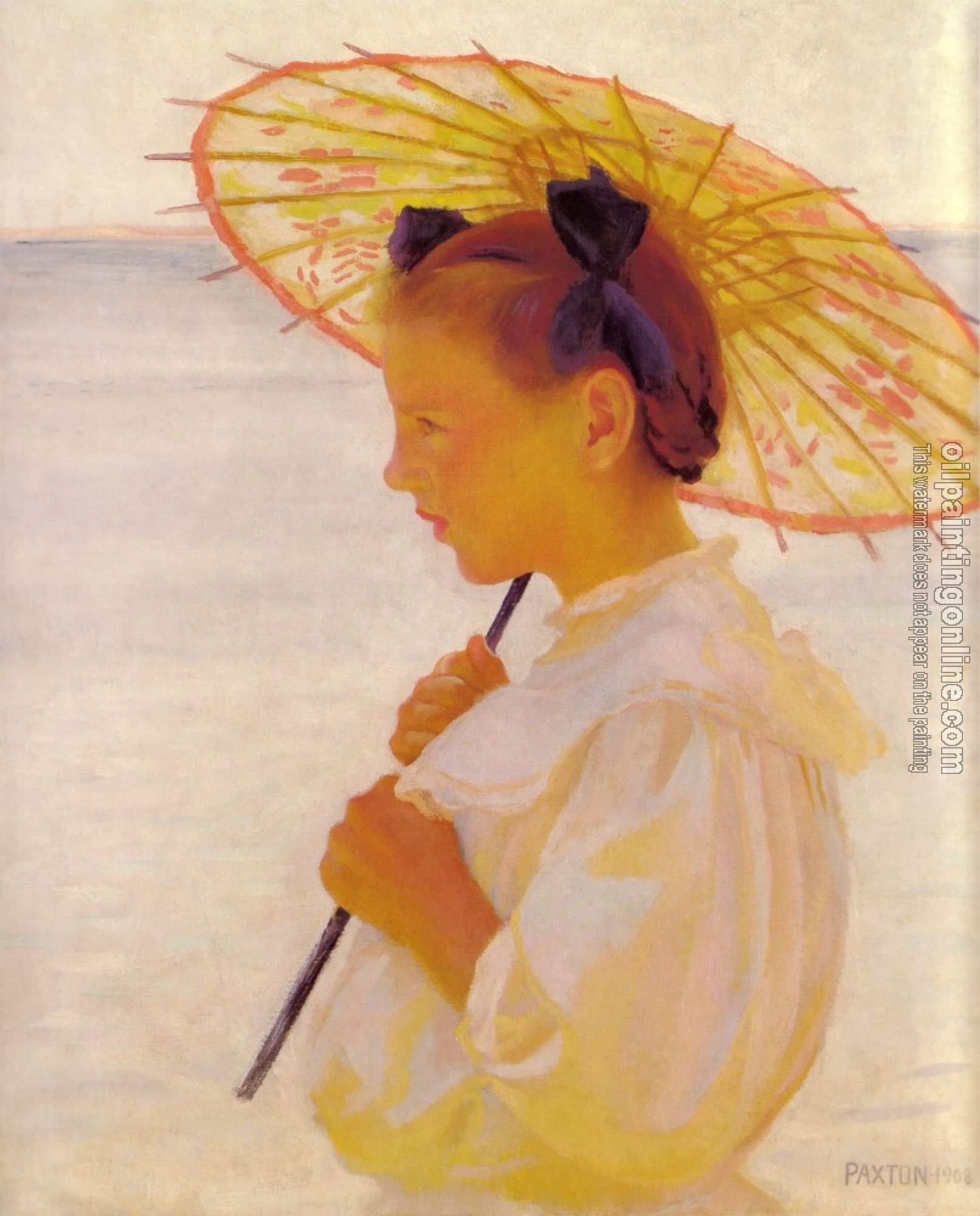 William McGregor Paxton - Child In Sunlightor The Chinese Parasol